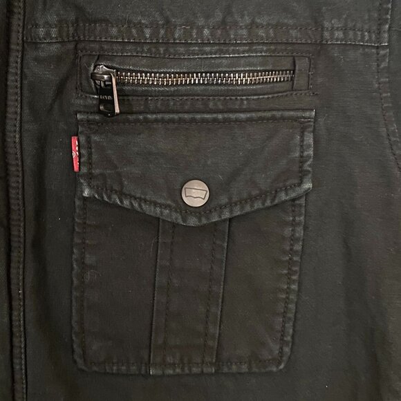 Levis Canvas Chore Barn Coat Black Cowboy Farm Utility Trucker Quilted 90s Sz XL - Picture 2 of 15